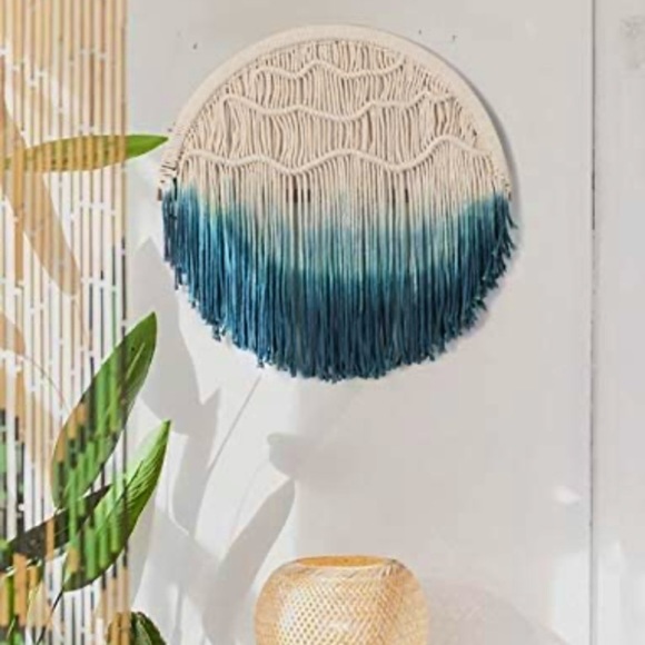 Boho Black Ombré Cream Macrame Circle Hippie Indie Tie-Dye Dipped Home Decor - Picture 10 of 10